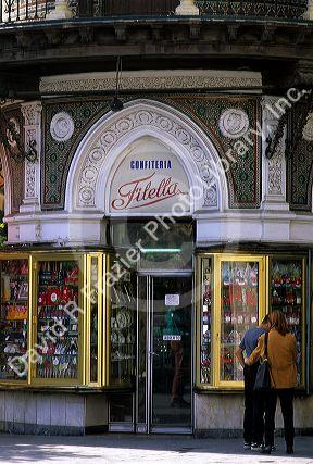 The store front of a candy store in Seville, Spain.