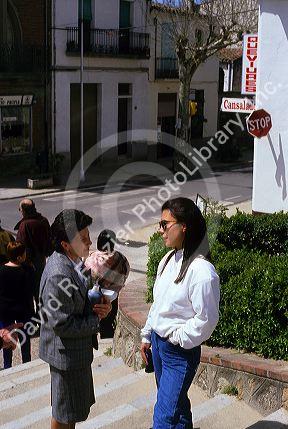 Spanish women talking in Spain.