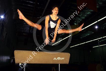 A female gymnast on the vault.