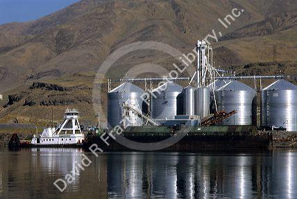 Grain elevators along the Snake River used for export in Lewiston, Idaho.