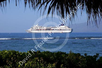 Norwegian Wind cruise ship off the island of Maui, Hawaii.