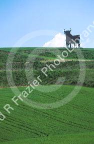 Bull silhouette sign near Cordoba, Spain.