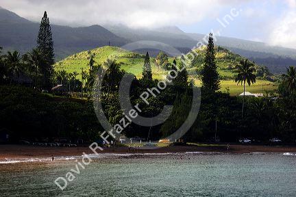Beach scene at Hana Bay on the island of Maui, Hawaii.