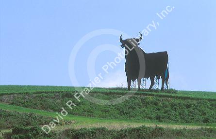 Bull silhouette sign near Cordoba, Spain.
