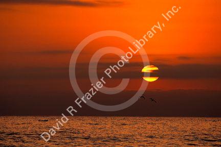 A sunset ocean scene at Vina del Mar, Chile.