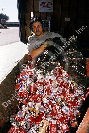 Aluminum cans being recycled at a recycling center in Boise, Idaho.