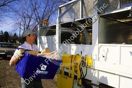 A recycling bin being emptied into a recycling truck in Boise, Idaho.