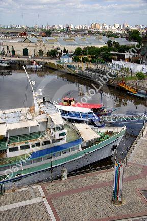 Boats docked in the La Boca area of Buenos Aires, Argentina.