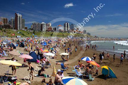 Beach scene at Mar del Plata, Argentina.