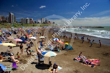 Beach scene at Mar del Plata, Argentina.