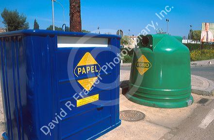 Recycle bins in Seville, Spain.