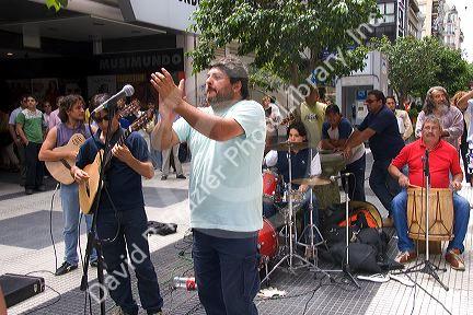 Street performers play music in Buenos Aires, Argentina.