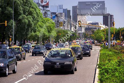 Traffic on 9th of July Avenue in Buenos Aires, Argentina.