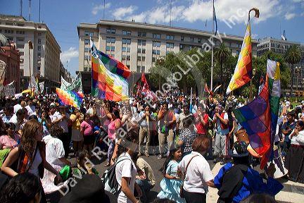 Bolivians living in Argentina protesting the visit of Evo Morales in front of Casa Rosada in Buenos Aires, Argentina. January 2006.