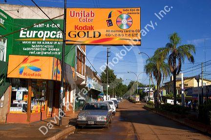 Street scene and store front in Iguazu, Argentina.