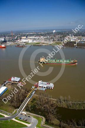 Ships and ferry boats on the Mississippi River near New Orleans, Louisiana.