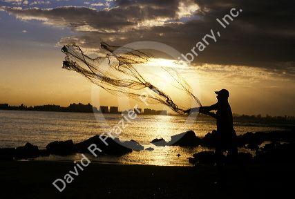 A fisherman net fishing in San Juan, Puerto Rico.