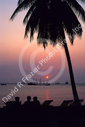 Fishing boats at sunset off the coast of Vung Tau, Vietnam.