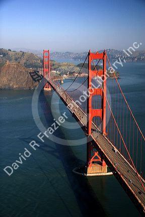 Aerial view of the Golden Gate Bridge in the San Francisco bay, California.