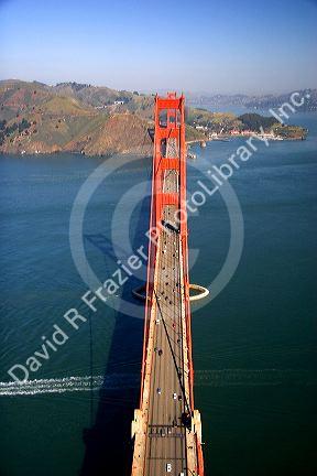 Aerial view of the Golden Gate Bridge in the San Francisco bay, California.