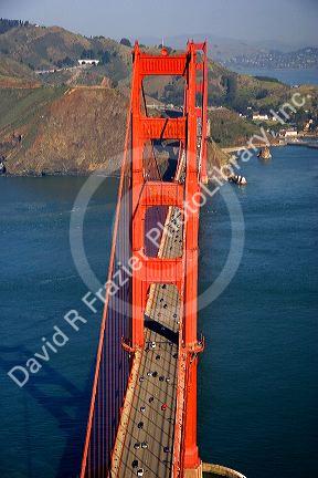 Aerial view of the Golden Gate Bridge in the San Francisco bay, California.