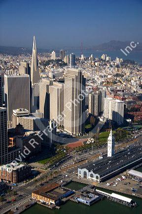 Aerial view of the city and bay of San Francisco, California.