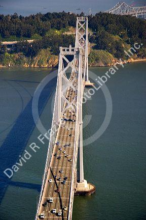 Aerial view of traffic on the bay bridge in the San Francisco bay, California.