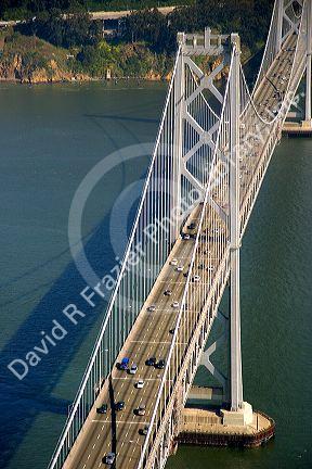 Aerial view of traffic on the bay bridge in the San Francisco bay, California.
