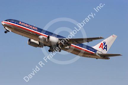 American airlines Boeing 767 at take off in Los Angeles, California.