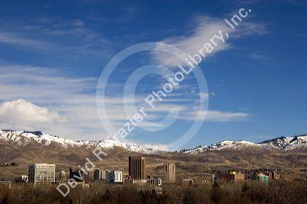 Foothills with snow and cityscape of Boise, Idaho.