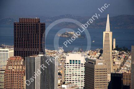 Aerial view of the city and bay of San Francisco, California.