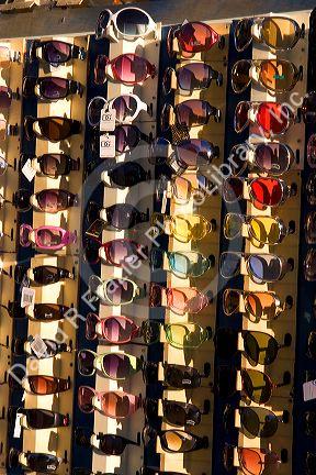 A display of sunglasses at Venice Beach in Los Angeles, California.