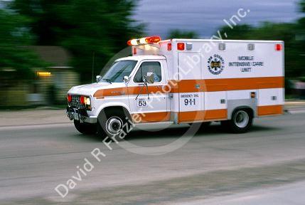 Mobile Intensive Care Unit ambulance in motion in Boise, Idaho.