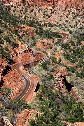 Winding road with switchbacks in Zion National Park, Utah.