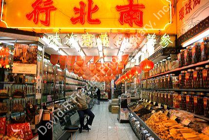 Traditional Chinese herb market in Hong Kong.