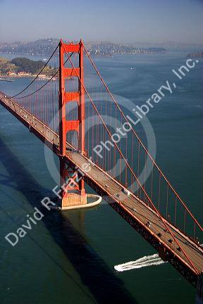 Aerial view of the Golden Gate Bridge in the San Francisco bay, California.