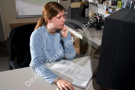 Office scene with employee and computer in Boise, Idaho.