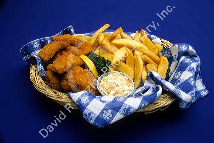 A basket of fish and chips.