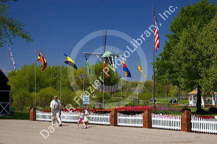 Windmill Island park with tulips in bloom at Holland, Michigan.