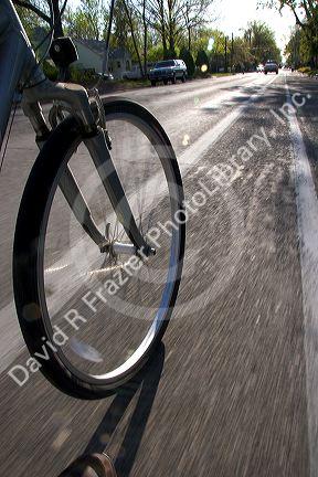 Bicycle tire in motion, Boise, Idaho.