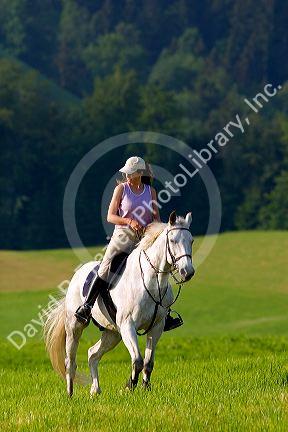 Rider on horseback near Zurich, Switzerland.