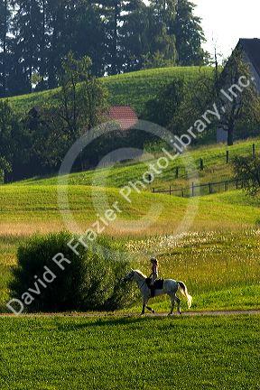 Rider on horseback near Zurich, Switzerland.