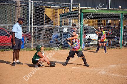 Girls playing a softball game at Ft. Smith, Arkansas.