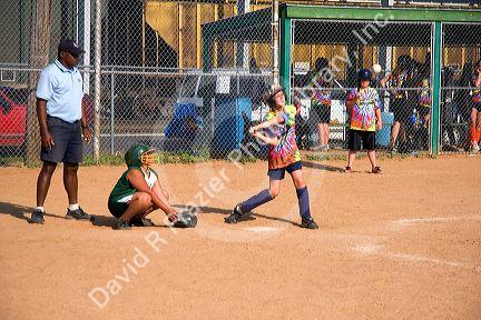 Girls playing a softball game at Ft. Smith, Arkansas.