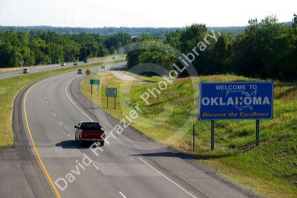 Welcome to Oklahoma sign on Interstate 40 at the Arkansas border near Ft. Smith.