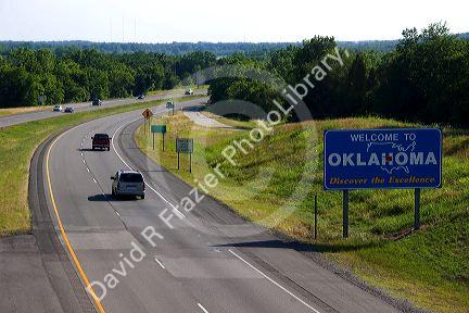 Welcome to Oklahoma sign on Interstate 40 at the Arkansas border.