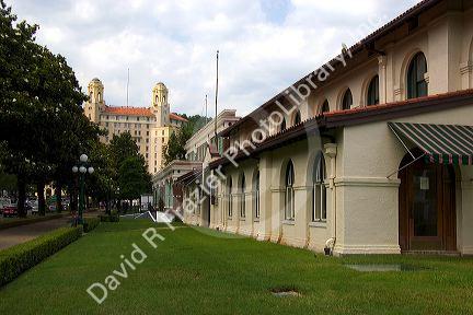 Historic bath house buildings in Hot Springs, Arkansas.