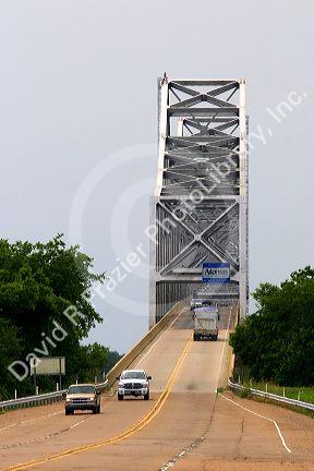 Iron bridge crossing the Mississippi River at Helena, Arkansas.
