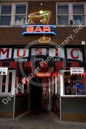 Blues Clubs and neon signs on Beale Street in Memphis, Tennessee.