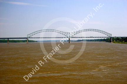 The Mississippi River and the Hernando Desoto Memorial Bridge at Memphis, Tennessee.